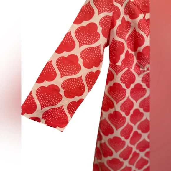 Boden EUC Size 2P Pretty Coral & White 3/4 Length Linen Mini Dress (0554) - Picture 9 of 14